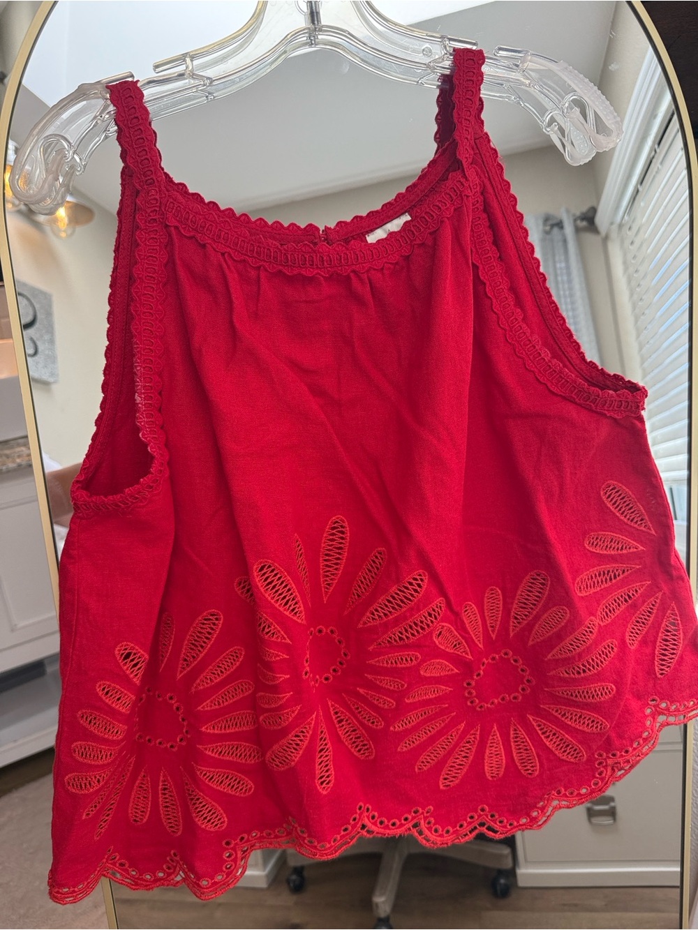 Joie Red Floral Eyelet Scalloped Hem Tank Top Size Large